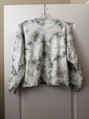 Madewell Tie-Dye Crewneck Sweatshirt in White and Sage Green